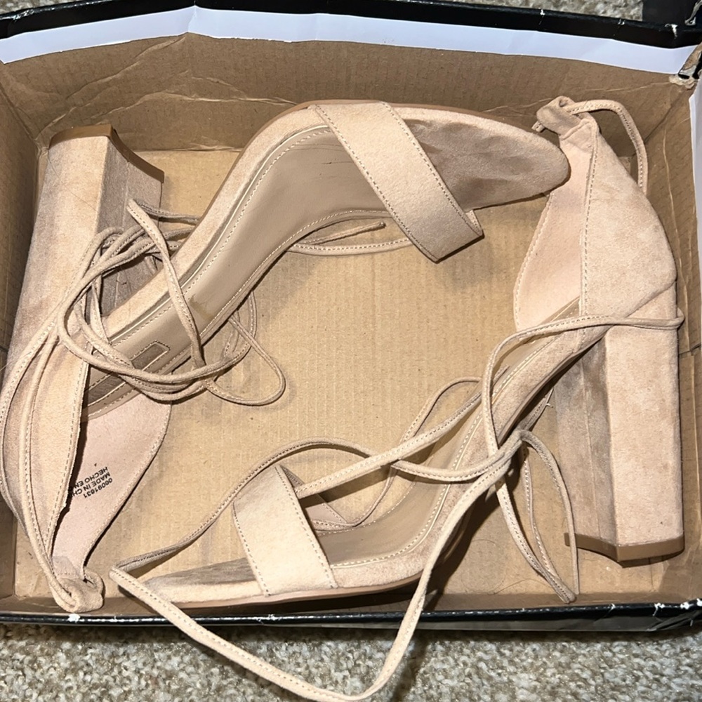 Beige Forever 21 Lace Up High Heels